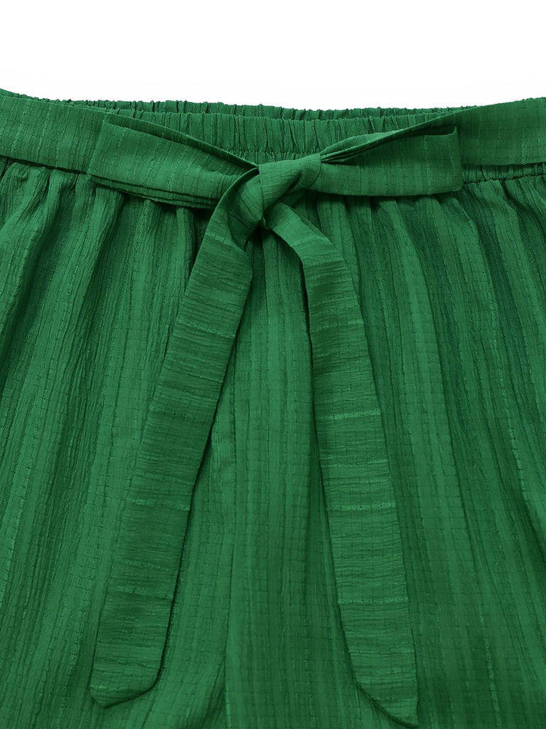 2PCS Green 1950s Tropical Plants Halter Top & Textured Pants