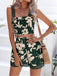 2PCS 1960s Floral Smocked Wide Straps Camisole & Shorts