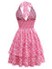 Peach Pink 1960s Smocked Floral Halter Dress