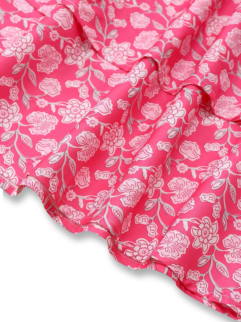 Peach Pink 1960s Smocked Floral Halter Dress