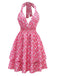 Peach Pink 1960s Smocked Floral Halter Dress