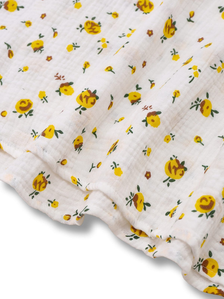 White 1940s Ditsy Floral Cotton Wrap Dress