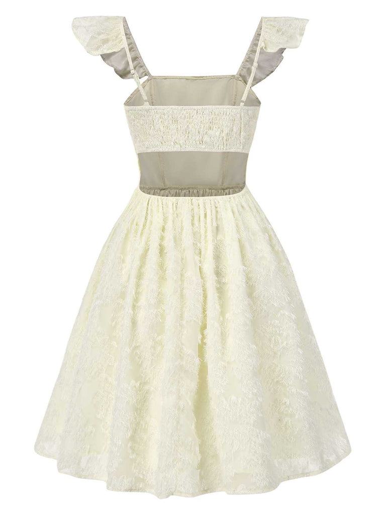 Beige 1950s Strap Square Neck Backless Dress