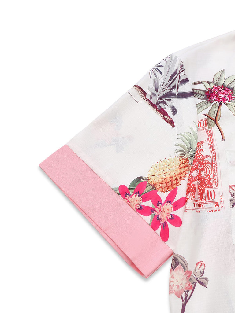 Pink 1950s Pineapple Flower Belted Lapel Romper