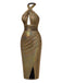 [Pre-Sale] Gold 1970s Cross Halter Glitter Bodycon Dress