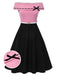 [Pre-Sale] Black & Pink 1950s Off-Shoulder Bow Patchwork Dress