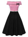 [Pre-Sale] Black & Pink 1950s Off-Shoulder Bow Patchwork Dress