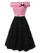 [Pre-Sale] Black & Pink 1950s Off-Shoulder Bow Patchwork Dress