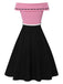 [Pre-Sale] Black & Pink 1950s Off-Shoulder Bow Patchwork Dress