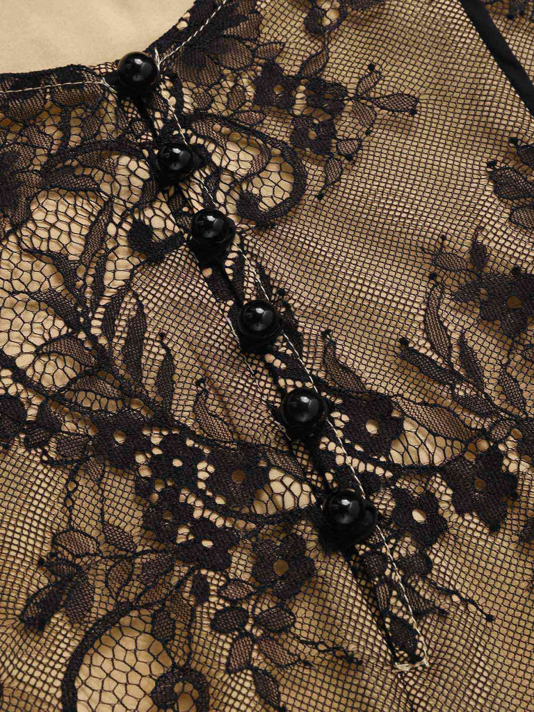 [Pre-Sale] Black 1930s Lace Embroidered Halter Backless Fishtail Dress