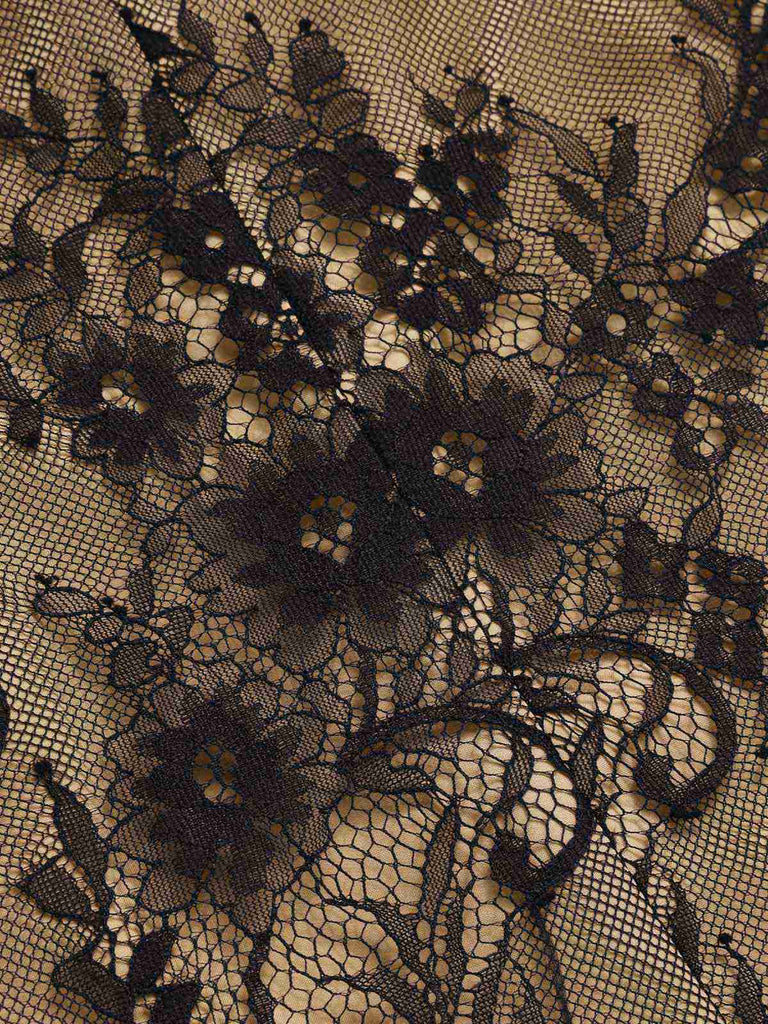 [Pre-Sale] Black 1930s Lace Embroidered Halter Backless Fishtail Dress