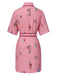 Pink 1960s Floral Print Lapel Belted Dress