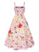 Multicolor 1940s Checkerboard Floral Spaghetti Straps Dress