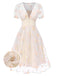 White 1950s Deep V-Neck Embroidered Floral Dress