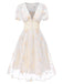 White 1950s Deep V-Neck Embroidered Floral Dress