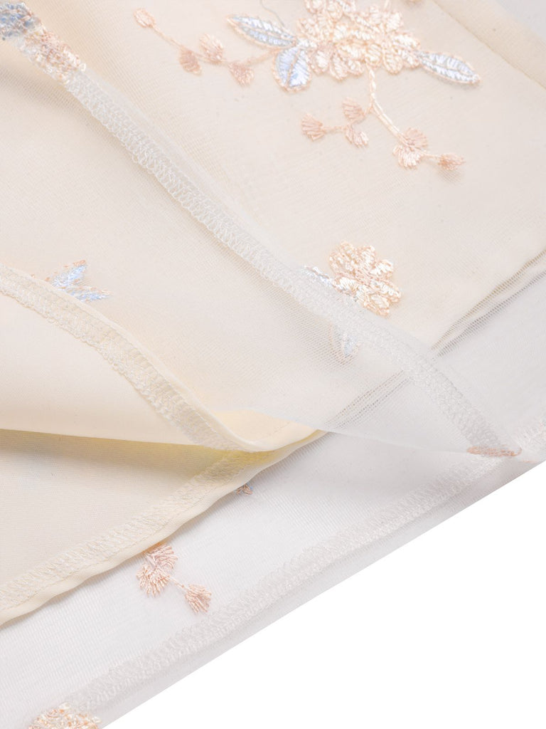 White 1950s Deep V-Neck Embroidered Floral Dress