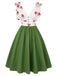 Green 1950s Cherry V-Neck Mesh Patchwork Dress