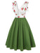 Green 1950s Cherry V-Neck Mesh Patchwork Dress