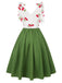 Green 1950s Cherry V-Neck Mesh Patchwork Dress