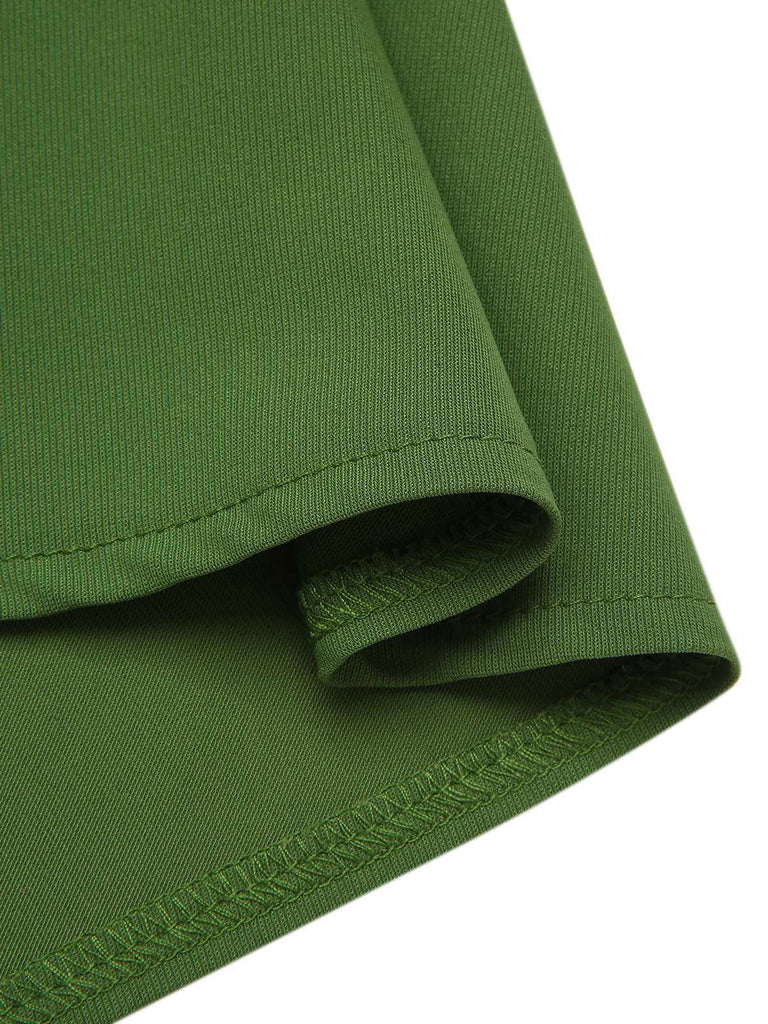 Green 1950s Cherry V-Neck Mesh Patchwork Dress
