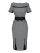 Gray 1960s Boat Neck Polka Dots Pencil Dress