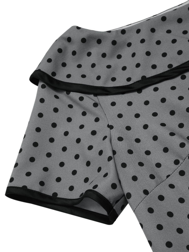 Gray 1960s Boat Neck Polka Dots Pencil Dress