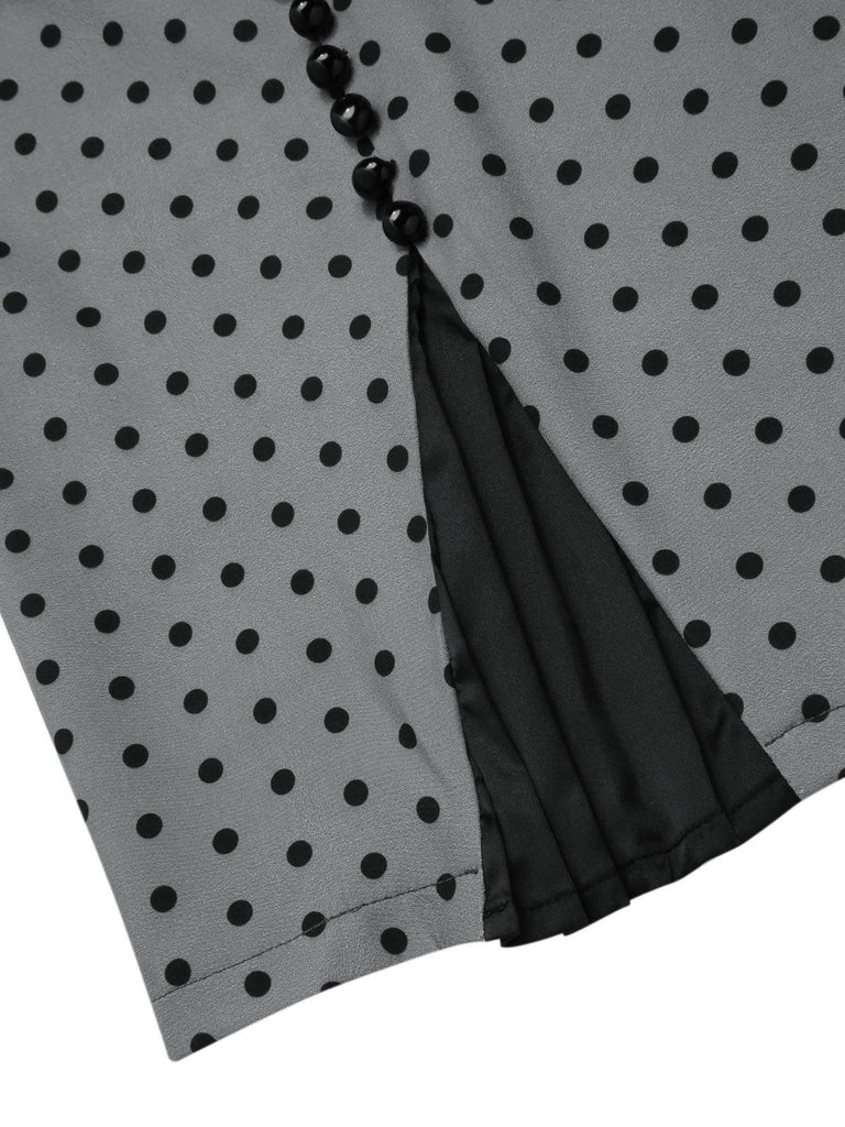 Gray 1960s Boat Neck Polka Dots Pencil Dress