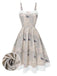 Khaki 1950s Newspaper Butterfly Patchwork Dress