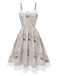 Khaki 1950s Newspaper Butterfly Patchwork Dress