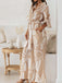 Khaki 1930s Geometric Printed Half Sleeves Lapel Jumpsuit