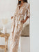 Khaki 1930s Geometric Printed Half Sleeves Lapel Jumpsuit