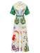Multicolor 1930s Cartoon Animals Shirt Collar Jumpsuit
