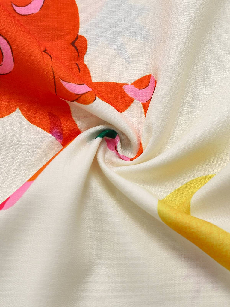 Multicolor 1930s Cartoon Animals Shirt Collar Jumpsuit