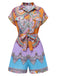 1970s Shirt Neck Paisley Print Belted Romper