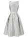 Light Blue 1950s Textured Floral Sleeveless Butterfly Dress