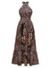 Brown 1930s Leopard Butterfly Round Halter Dress
