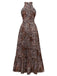 Brown 1930s Leopard Butterfly Round Halter Dress