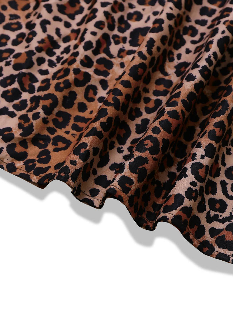 Brown 1930s Leopard Butterfly Round Halter Dress