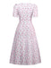Lavender 1940s Ditsy Floral V-Neck Puff Sleeve Dress