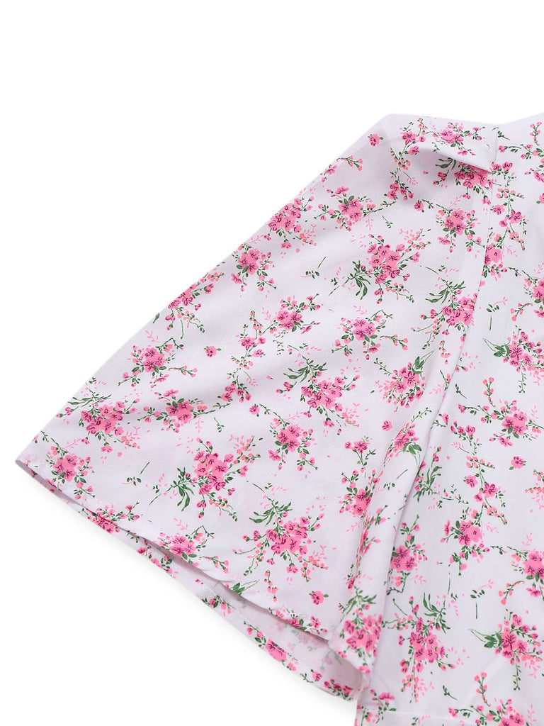 Lavender 1940s Ditsy Floral V-Neck Puff Sleeve Dress