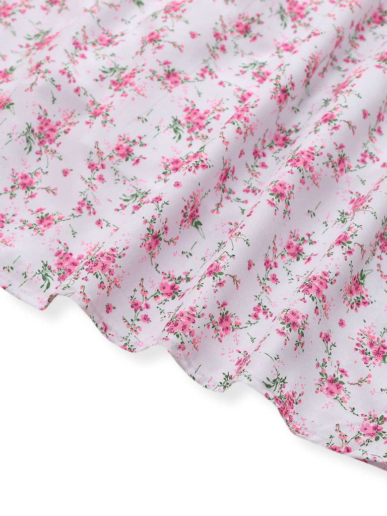 Lavender 1940s Ditsy Floral V-Neck Puff Sleeve Dress