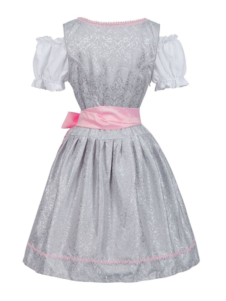 3PCS Pink 1950s Floral Jacquard Embroidered Dress & Puff Top