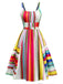 Multicolor 1950s Tie Back Barcode Stripe Dress