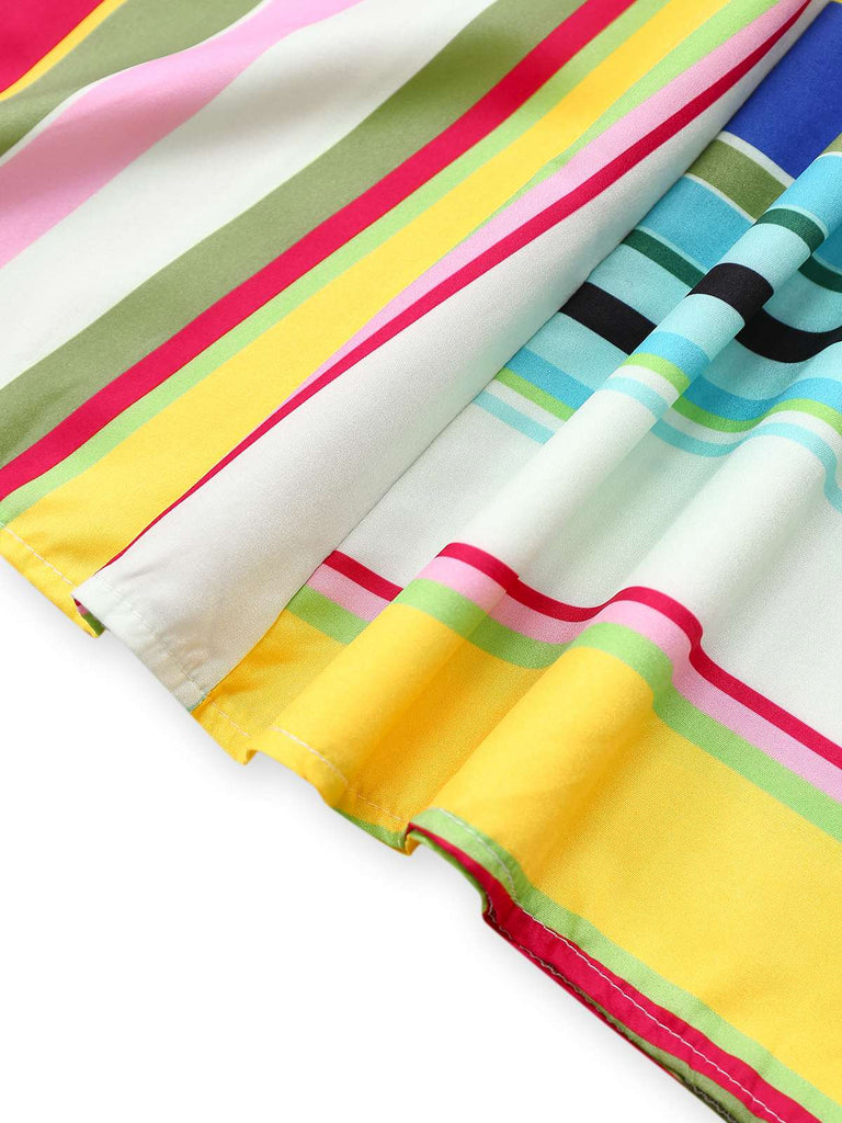 Multicolor 1950s Tie Back Barcode Stripe Dress