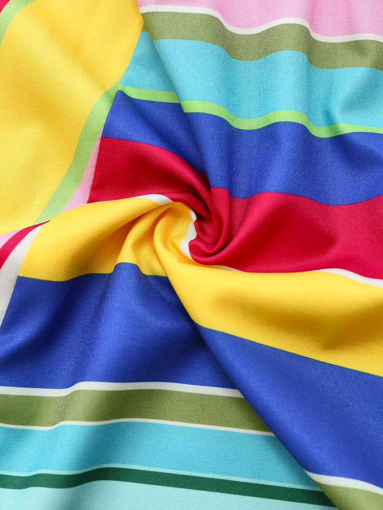 Multicolor 1950s Tie Back Barcode Stripe Dress
