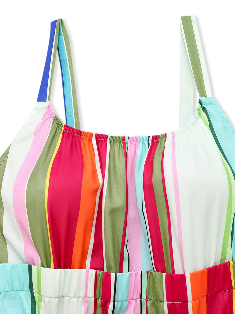 Multicolor 1950s Tie Back Barcode Stripe Dress