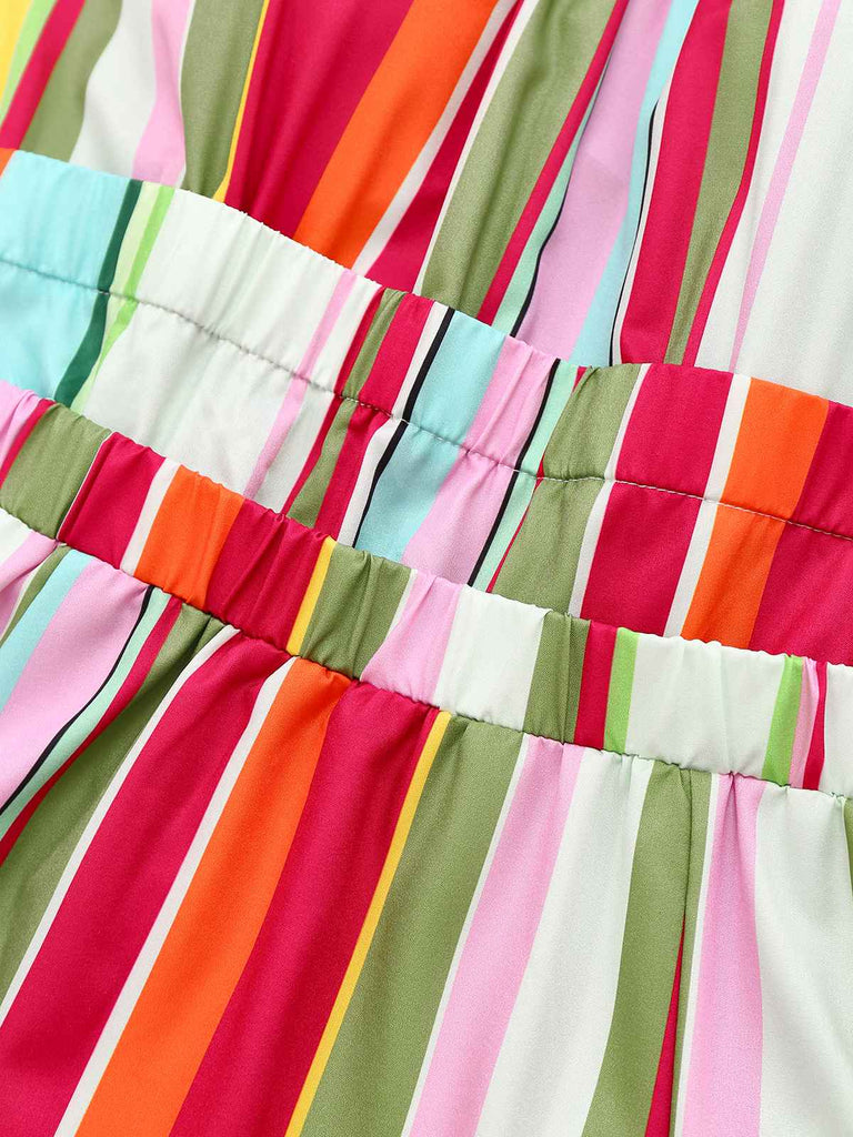 Multicolor 1950s Tie Back Barcode Stripe Dress