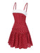 Red 1960s Lace Patchwork Polka Dots Pleated Dress
