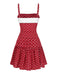 Red 1960s Lace Patchwork Polka Dots Pleated Dress