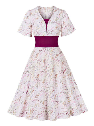Rose Viole 1950s Sweetheart Bell Sleeves Floral Dress